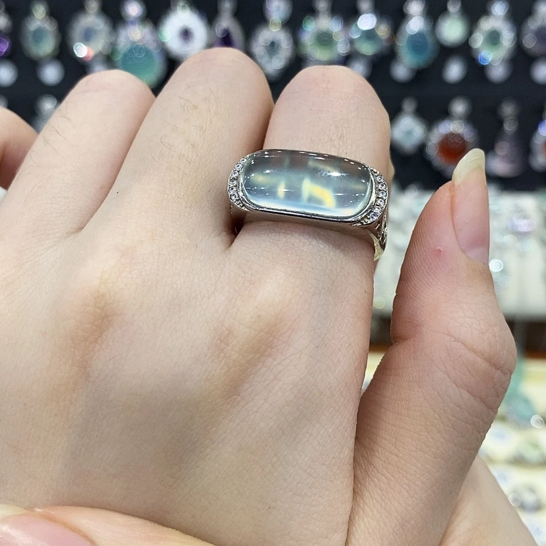 蛇纹石玉银S925镶嵌戒指