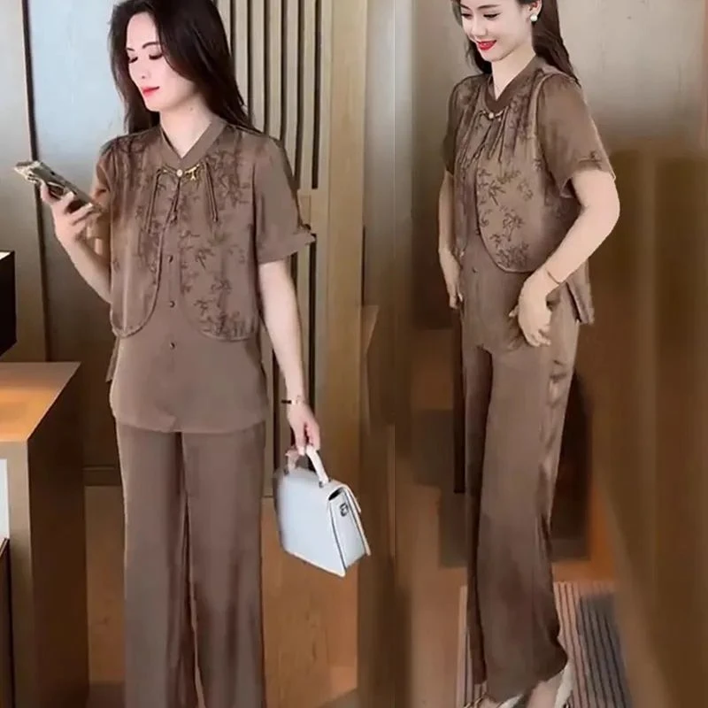 时尚运动服套装2025夏季新款宽松显瘦妈妈装减龄百搭休闲服两件套