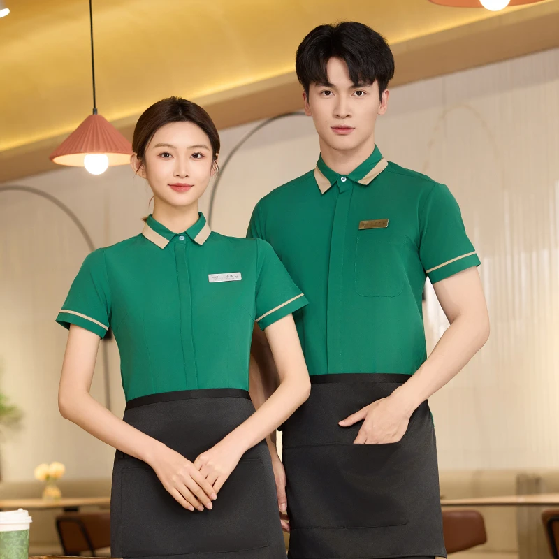 酒店餐饮KTV服务员工作服短袖女酒吧饭店西餐咖啡厅台球室工装男