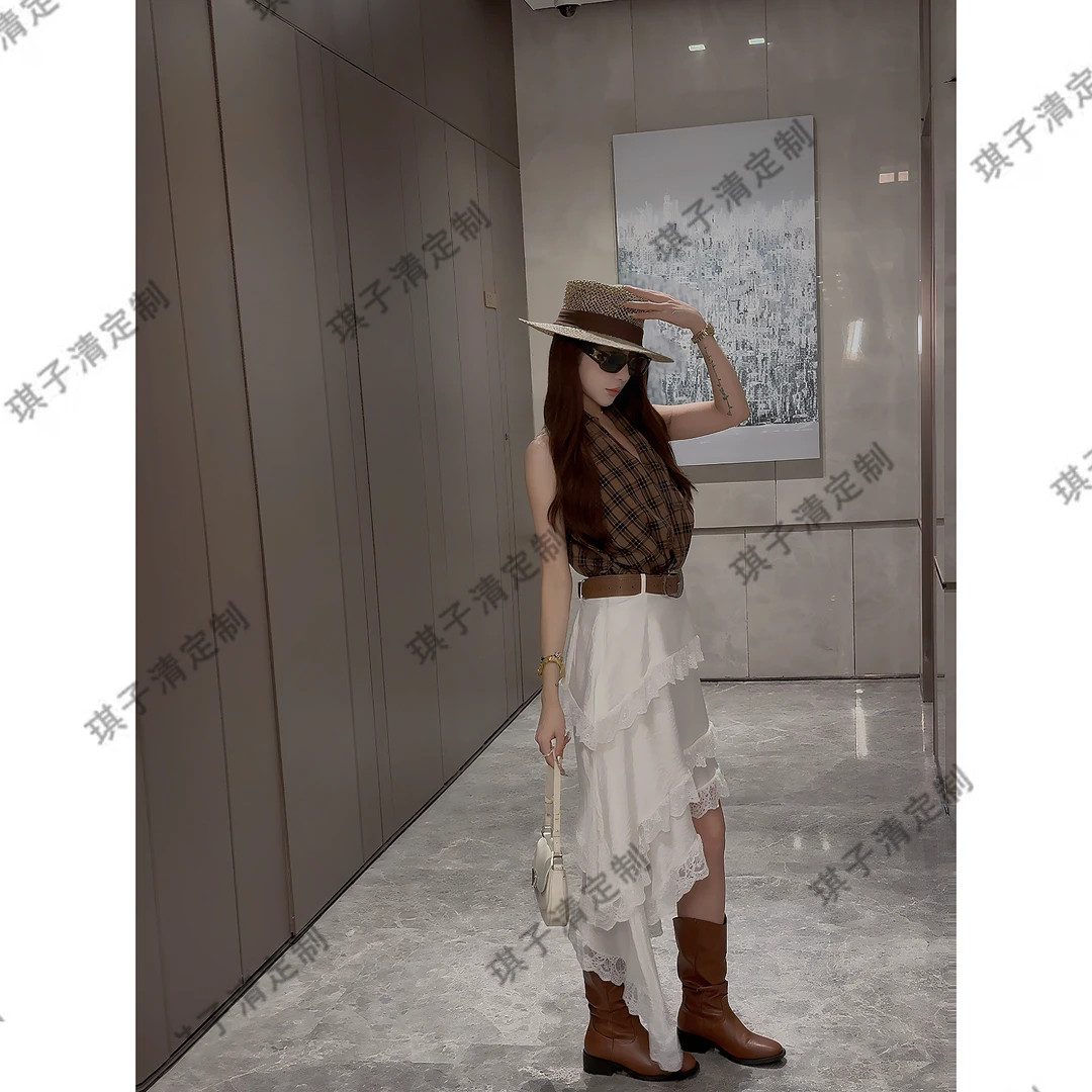 不规则斜边蕾丝花边半身裙女夏季新款复古百搭高腰显瘦休闲中长裙