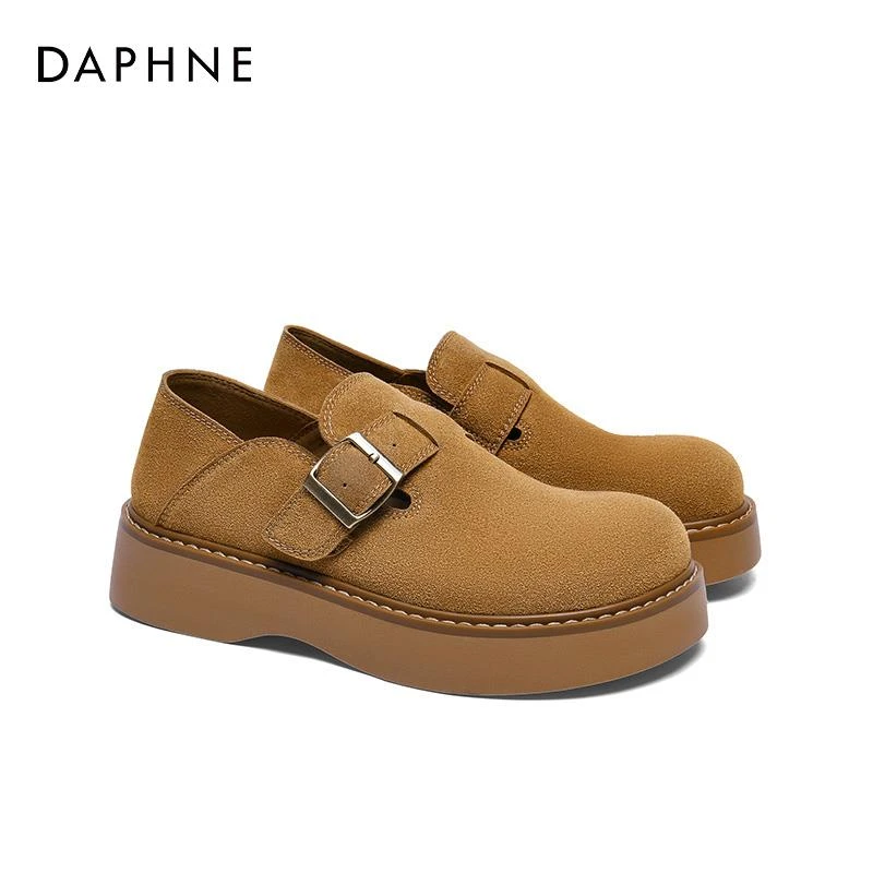 达芙妮厚底勃肯鞋鞋女鞋秋冬季2025新款绒面小皮鞋软底博肯乐福鞋