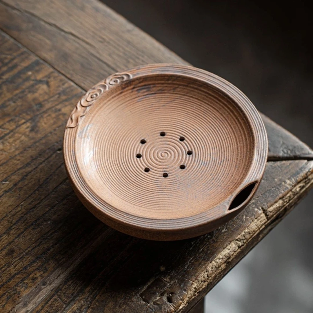 创意仿柴烧砚台壶承中式复古粗陶储水排水口干泡茶道紫砂老岩泥