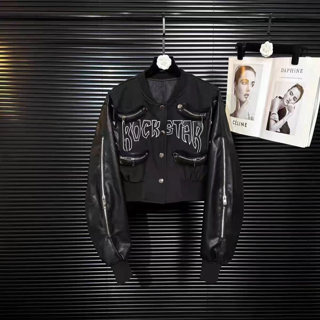 美式辣妹机车风短款皮衣女复古港风潮流外套