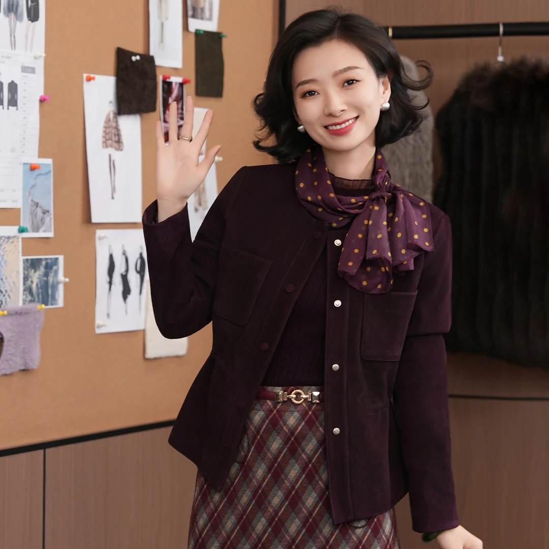 西子/【玄鹿紫裘】土耳其进口安哥拉山羊皮鹿皮纹紫色外套/WTKY008