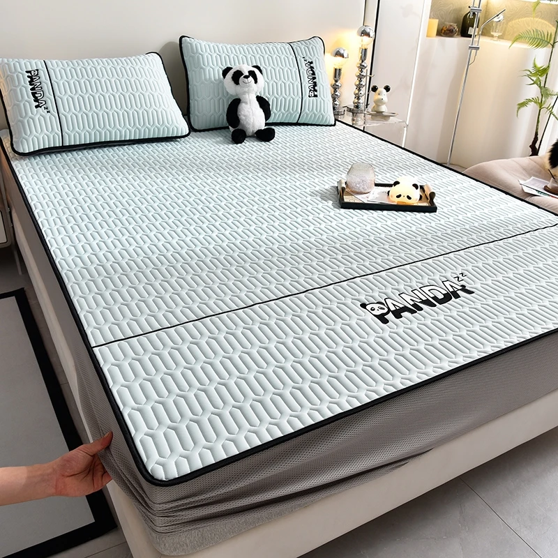 天然乳胶凉席三件套夏季冰丝席双人床笠款可水洗折叠席子空调席