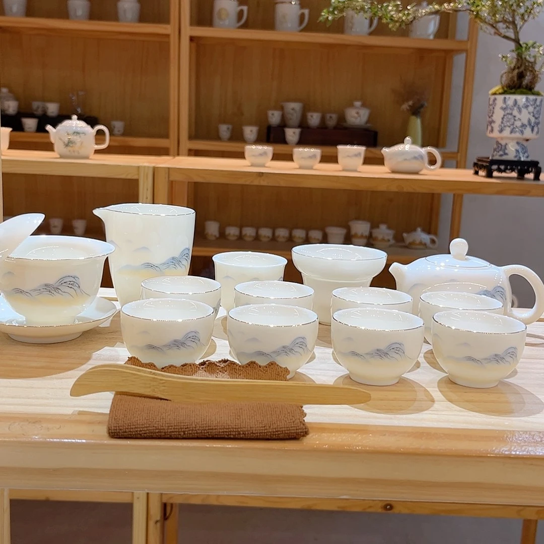 【御瓷斋】羊脂玉瓷江山如画套装16头