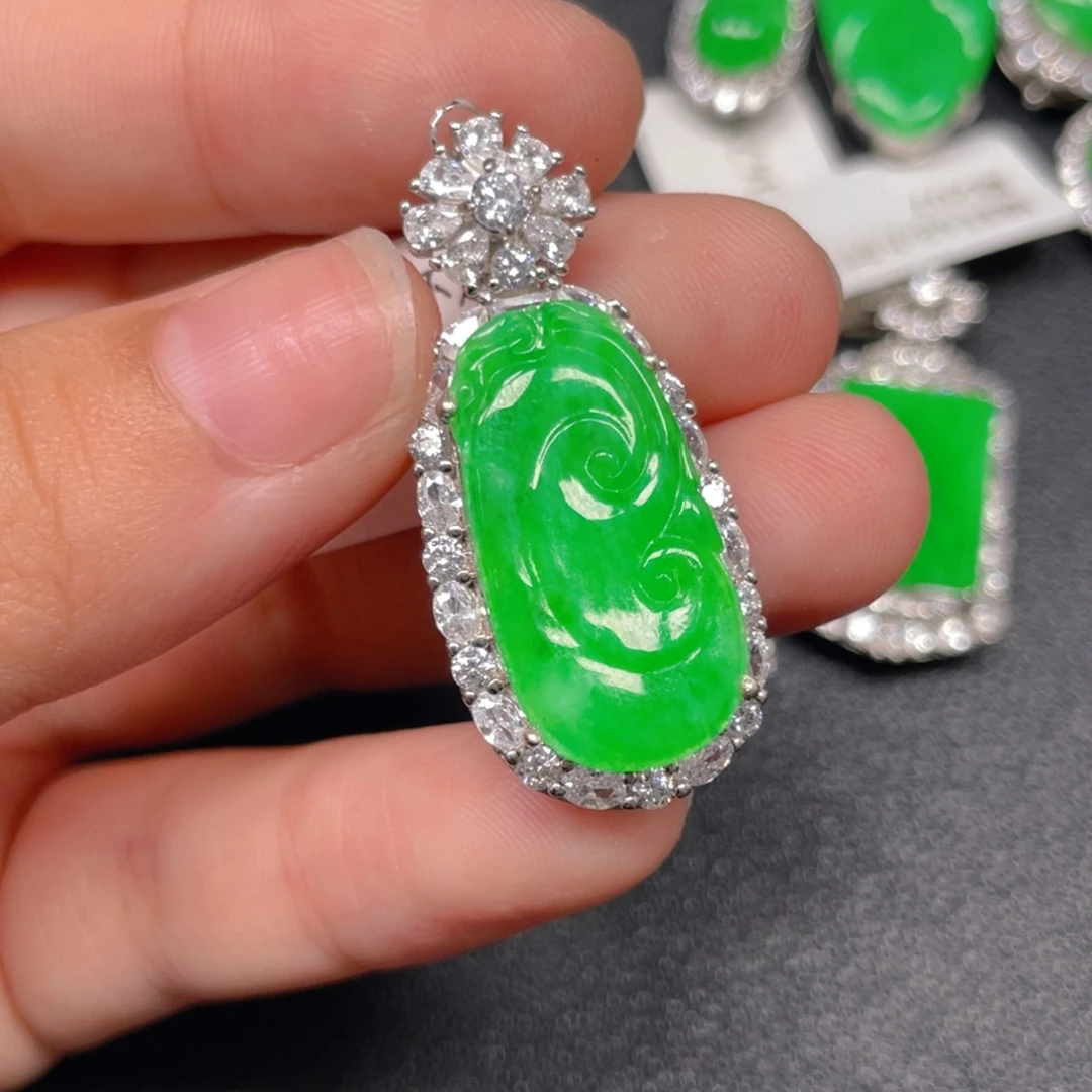 翡翠银S925镶嵌吊坠(不含链)j j j k