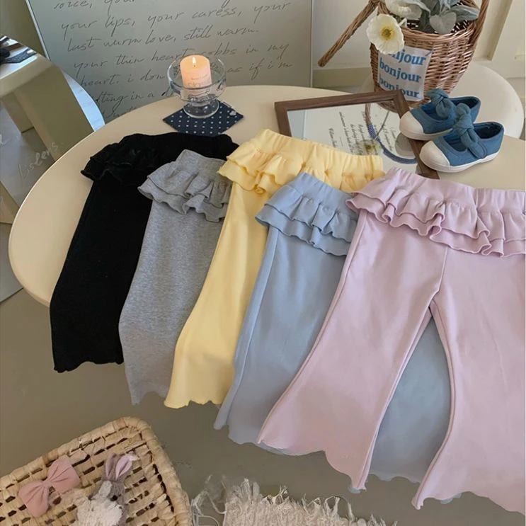 女童喇叭裤童装2026新款夏季宝宝韩版双层花边纯色韩版休闲长裤