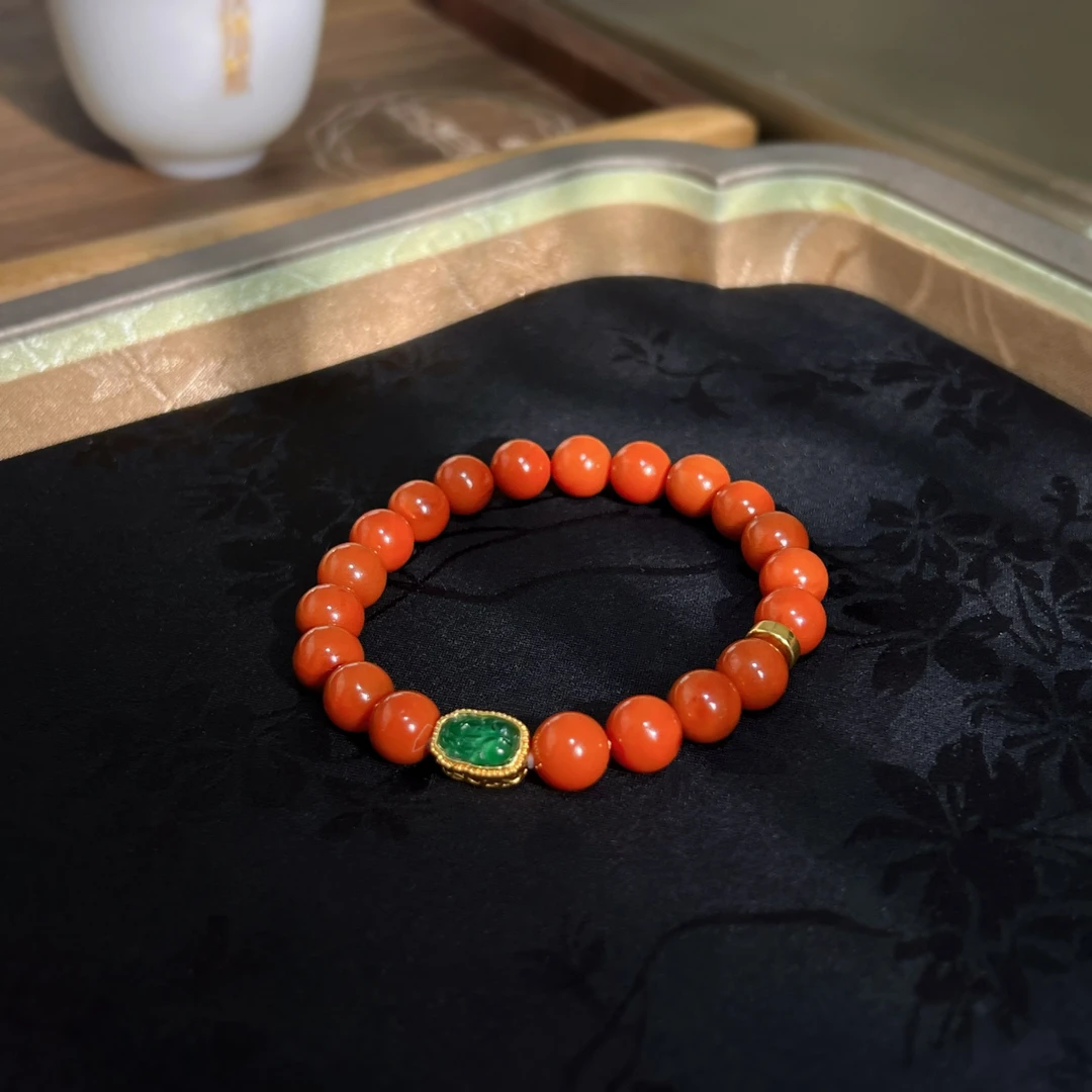 【扶摇叙珠宝】18k金镶嵌 南红手串