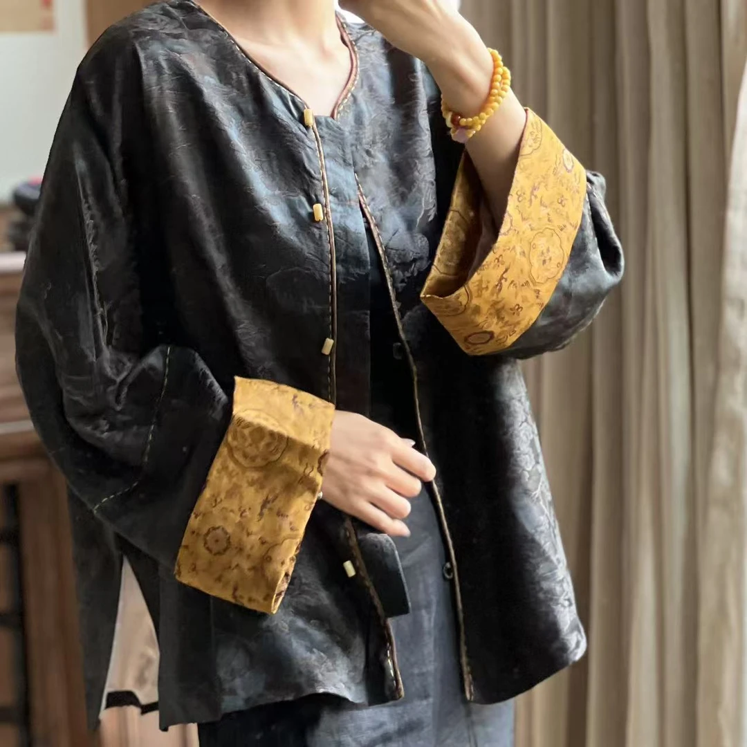 肖肖分享 新中式外套/全真丝香云纱/非遗宋锦/春外套866