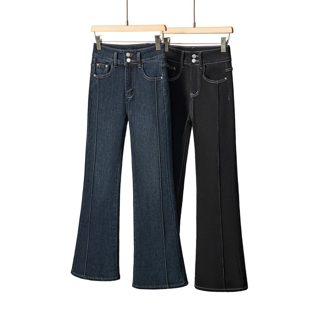 牛仔裤子秋冬季加绒加厚高腰显瘦设计师款女士弹力休闲时尚12835