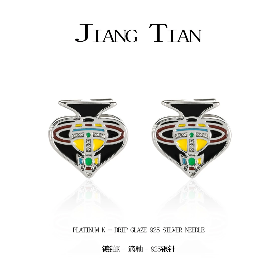 铜合金耳饰 滴釉星球时尚复古小众个性彩色耳环 3915