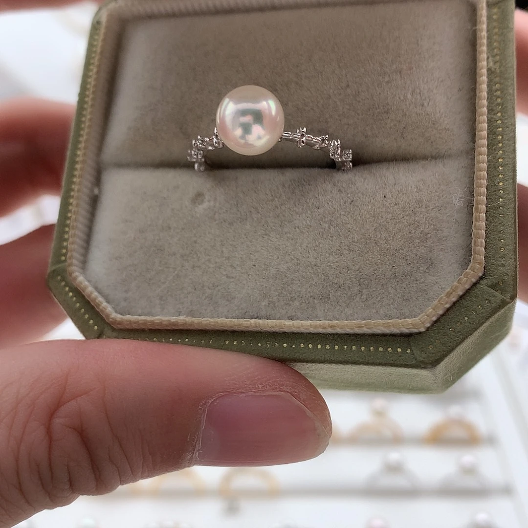 海水珍珠仙女戒指银S925镶嵌7.5-8mm ak