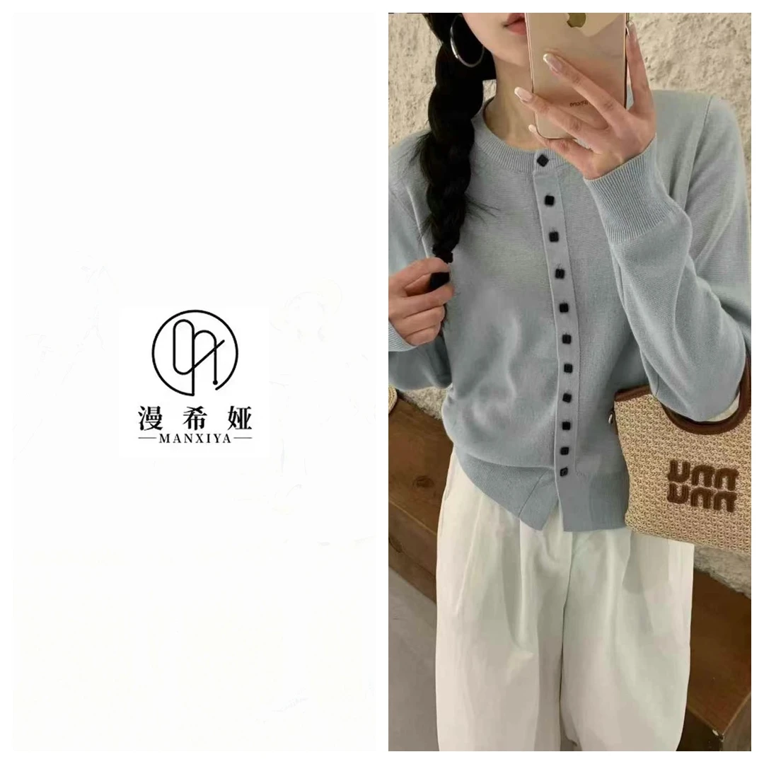 针织长袖时尚百搭纯色圆领2025年新款多扣净面开衫9733k512