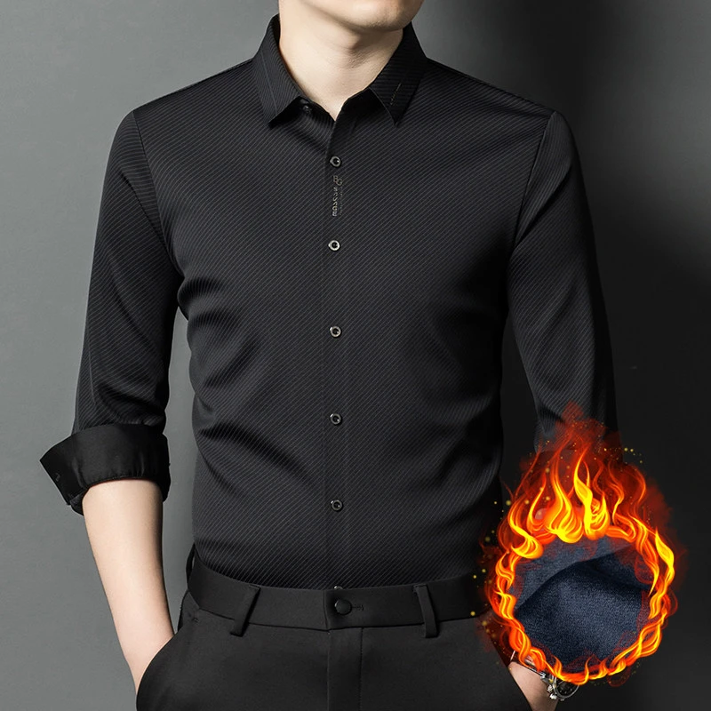 商务衬衫无痕男时尚冬季男士秋冬高弹衬衣秋冬保暖衬衫男士男装