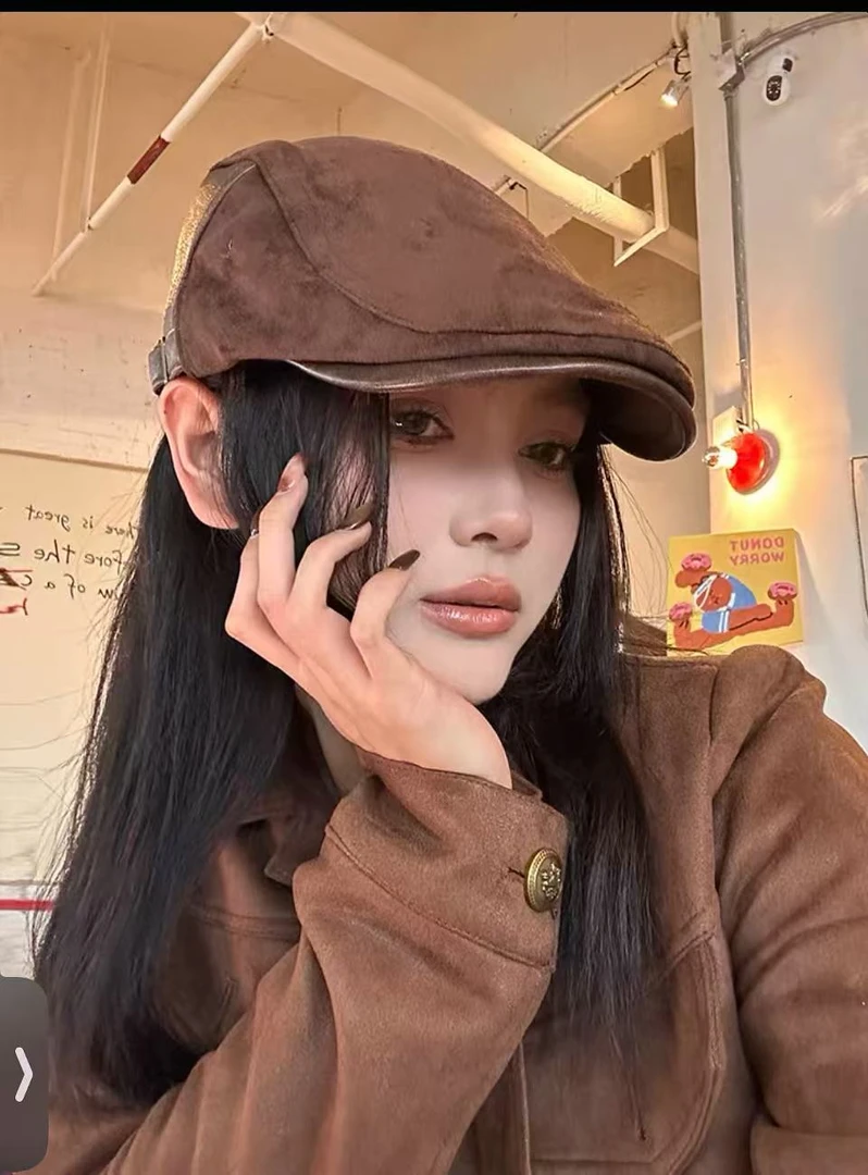 美式复古麂皮绒前进帽女秋冬百搭显脸小ins日系韩版时尚