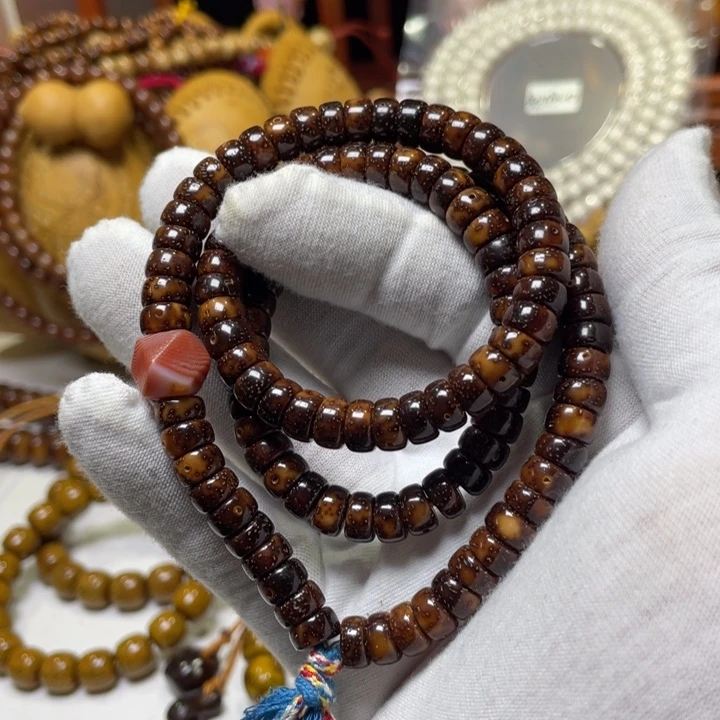 手串星月菩提8雕刻马蹄珠陈籽虎皮玉化