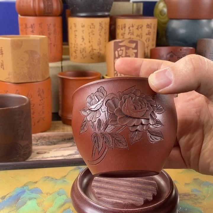 紫砂茶杯龙血砂荷花杯
