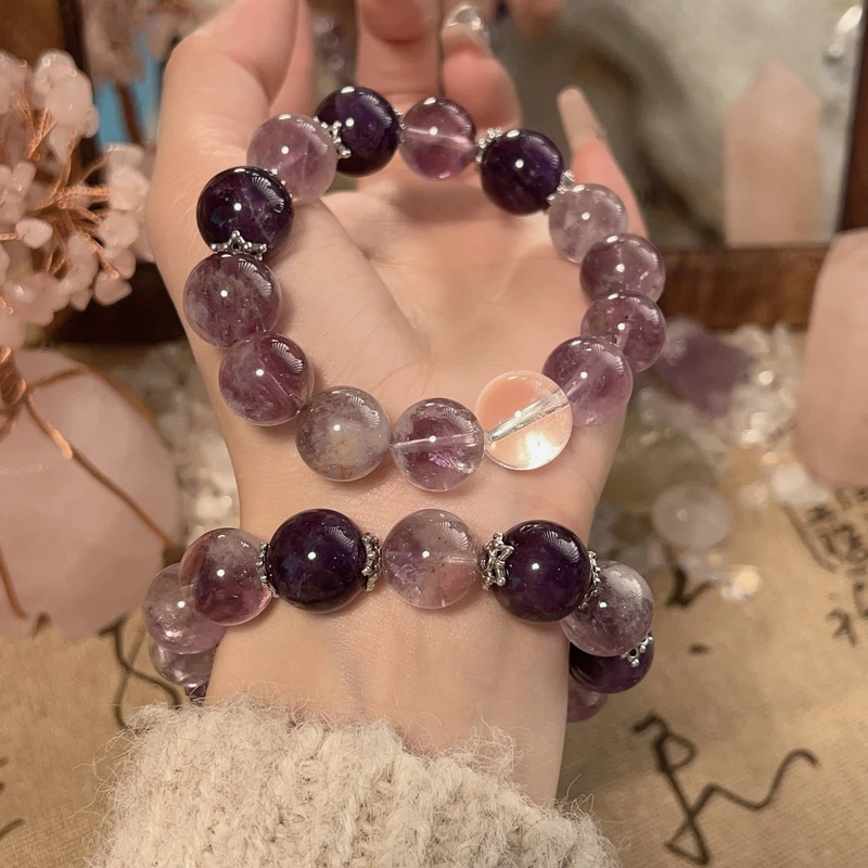 【执紫之手】紫幽灵 +紫水晶+白水晶手串原创设计天然水晶Y32