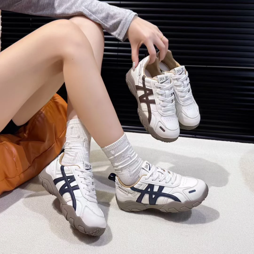 厚底徳训鞋休闲鞋百搭系带秋季拼色学生鞋软底登山鞋复古透气