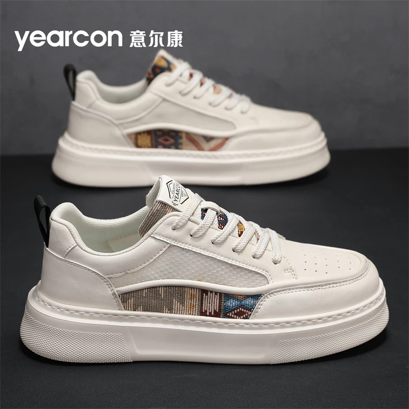 意尔康男士板鞋2025新款夏季网面透气休闲鞋厚底百搭韩版低帮潮鞋