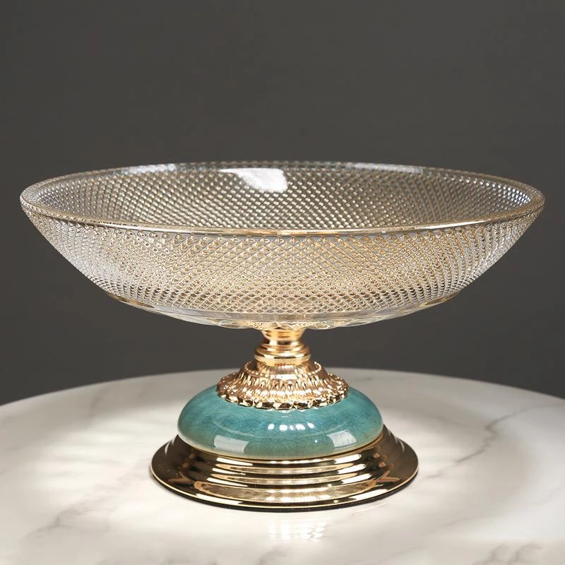 轻奢高脚玻璃果盘茶几装饰水果盘圆形酒店吧台糖果零食收纳展示盘