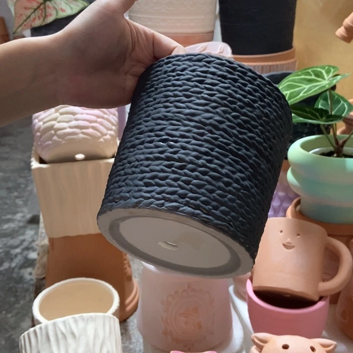 14×13黑色麻绳盆 粗陶1个