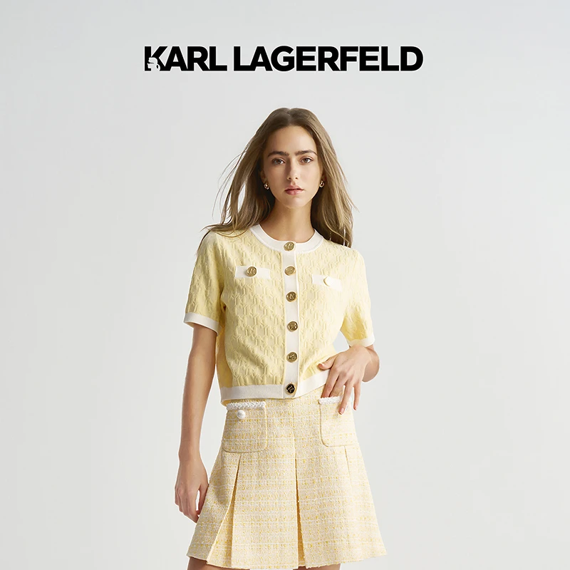 【官方】KARL LAGERFELD卡尔拉格斐2025夏新款黄色提花开衫M22E2256