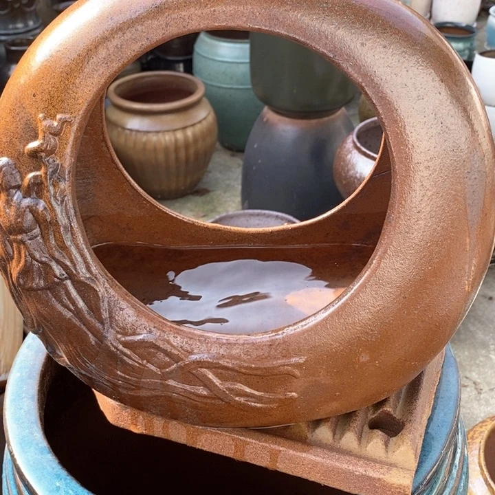 紫砂花盆高31宽35手工无孔