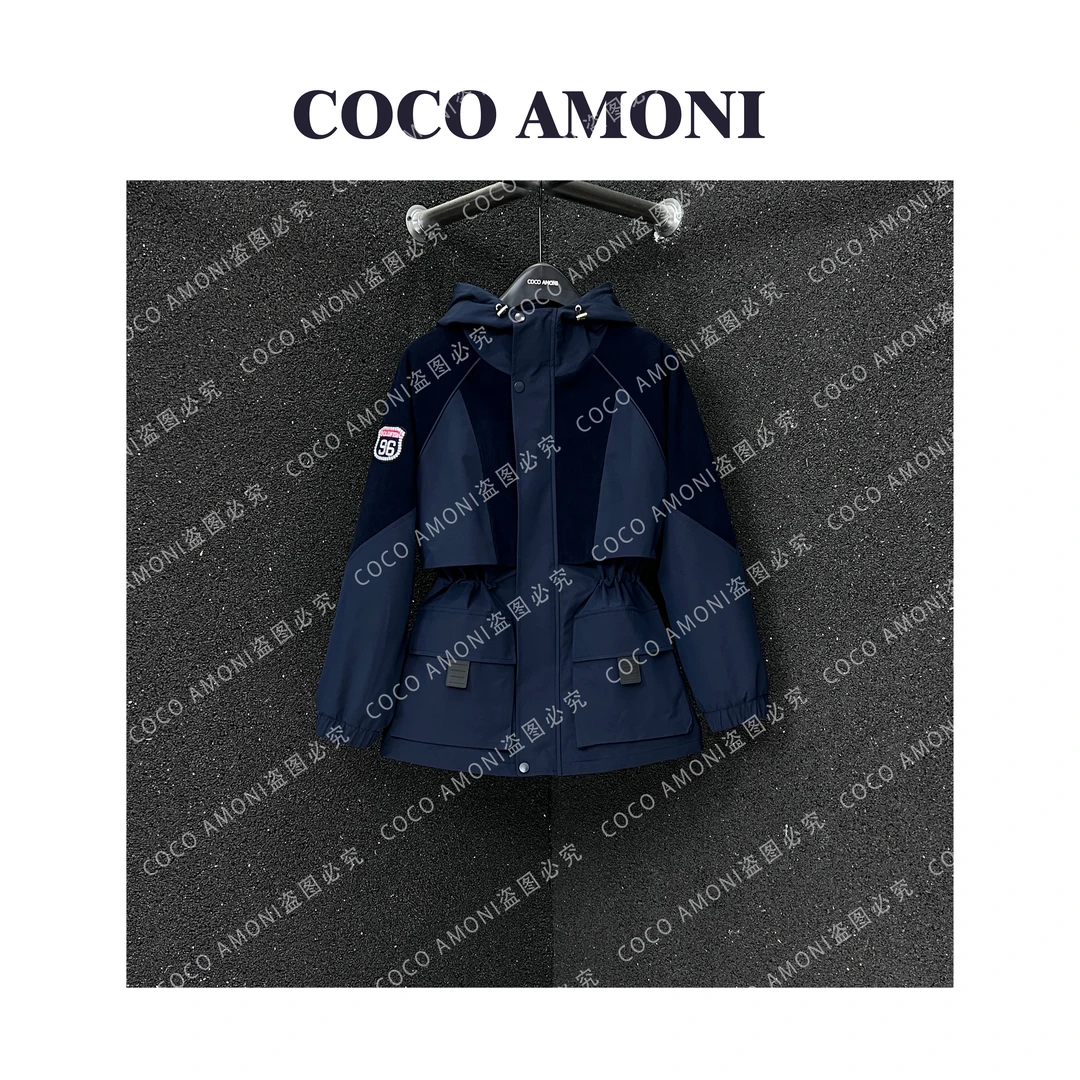 秋冬款时尚新款防风保暖上衣连帽拉绳收腰显瘦毛衣外套ZQ599