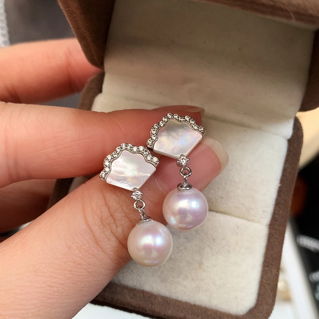 淡水珍珠银S925镶嵌耳环