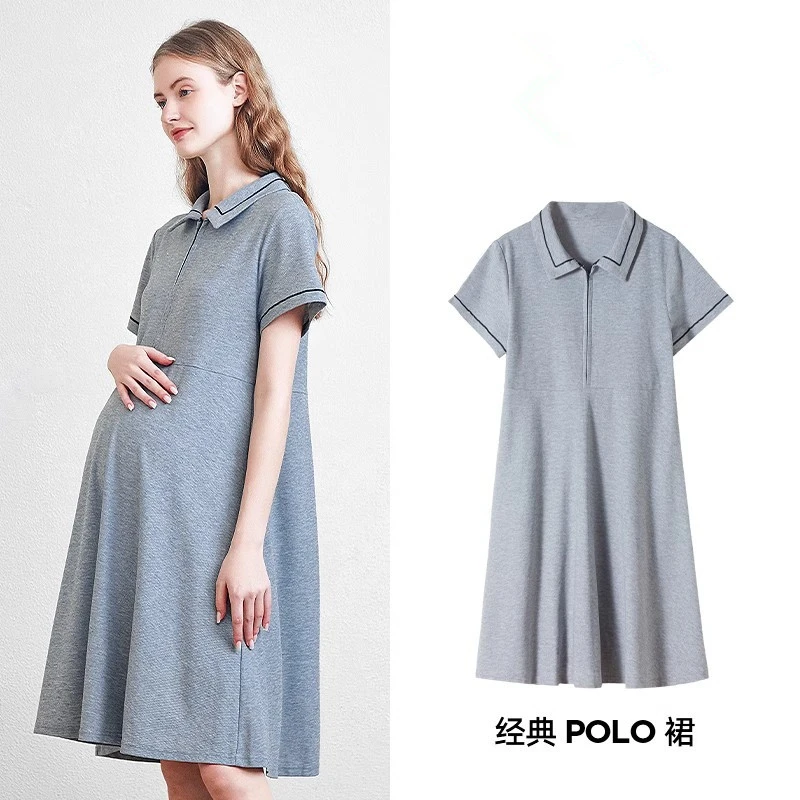 「小清优选」2025新款夏季显瘦POLO领薄款孕妇连衣裙小个子翻领韩系