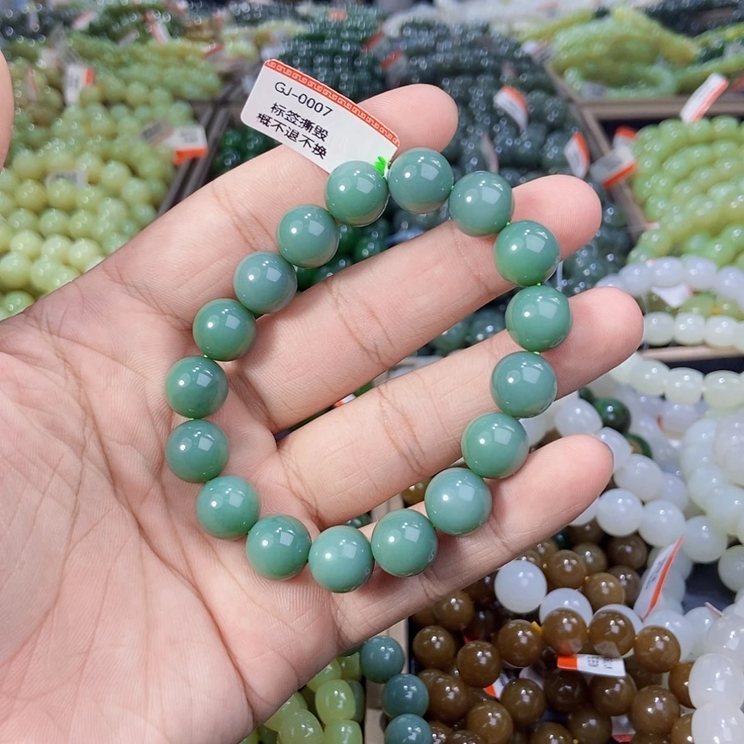 健***世未镶嵌手串和田玉纯天然卡12碧玉鸭蛋青多样性发一