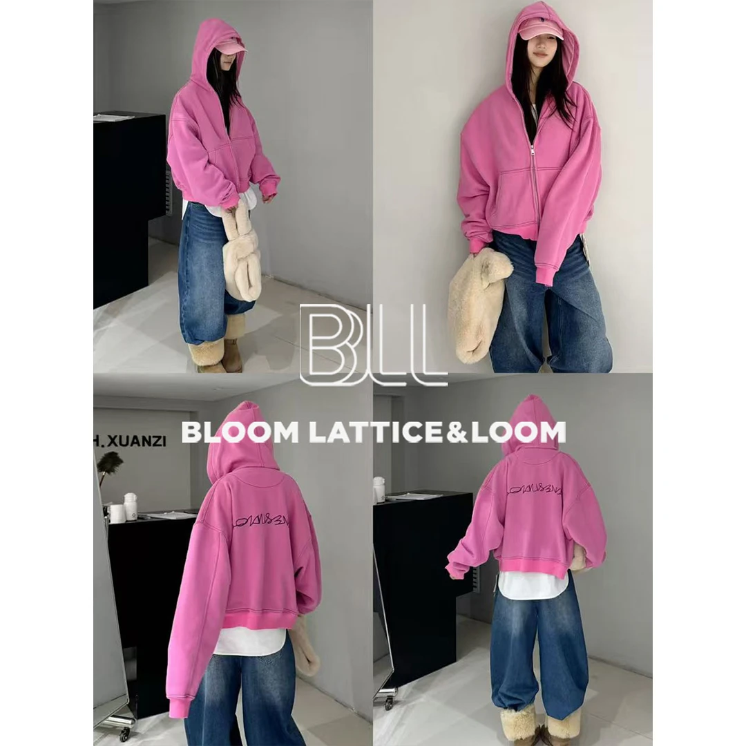 PCNY「魅紫幻境」不理理冬季新款女装高级感紫色连帽卫衣开衫外套