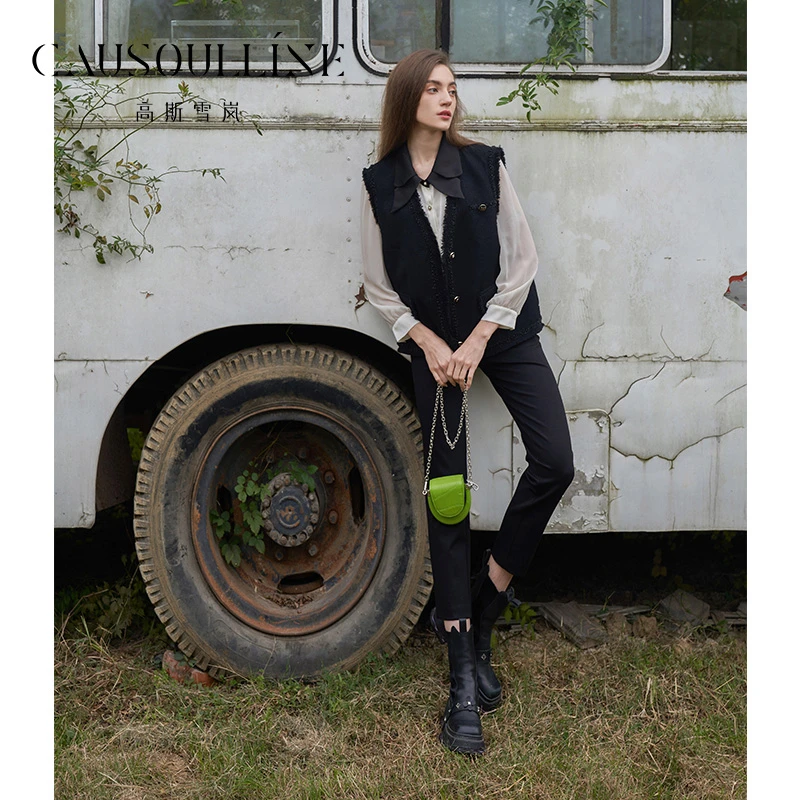 高斯雪岚【春装上新】高腰显瘦休闲裤女士24111114