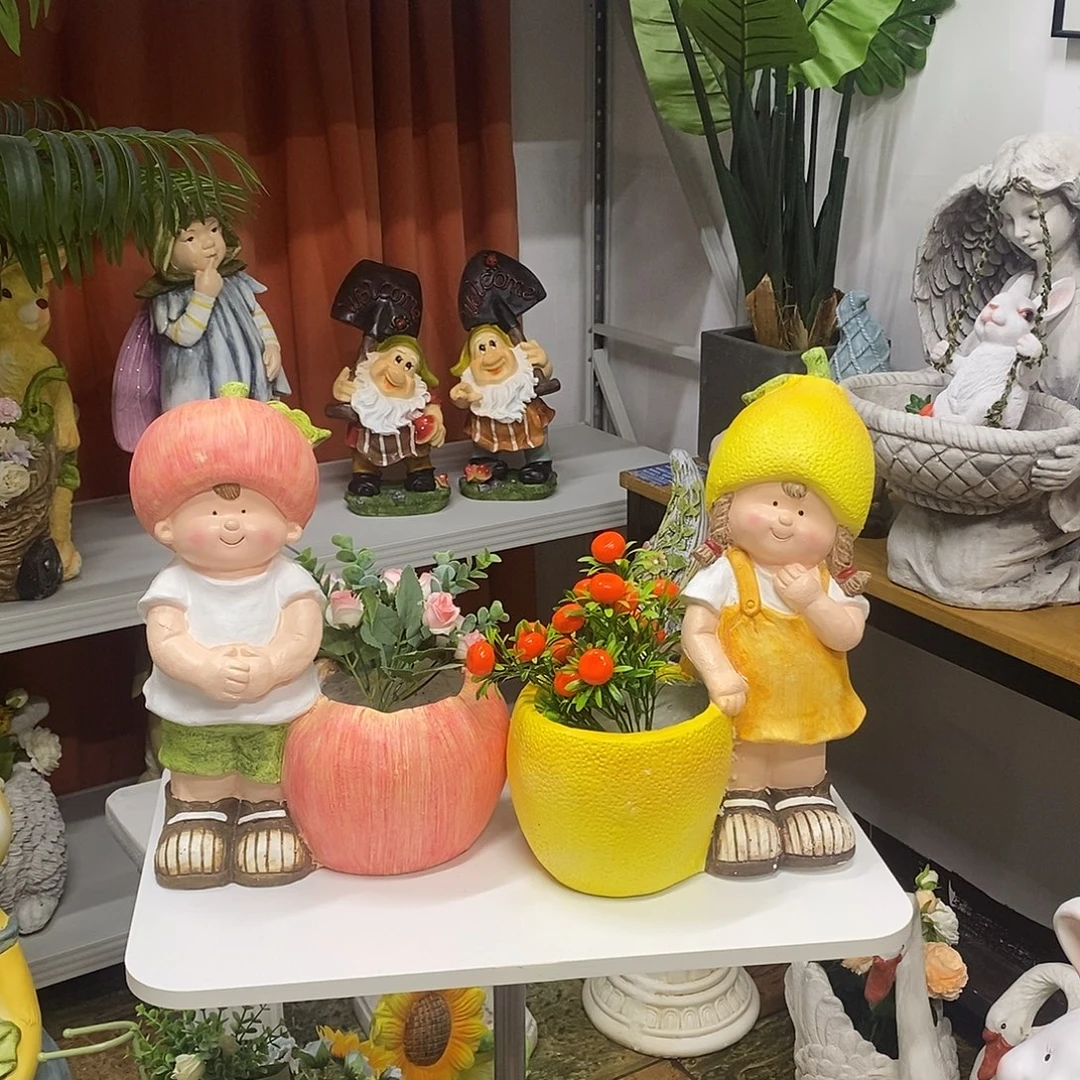 摆件苹果男孩柠檬女孩花盆