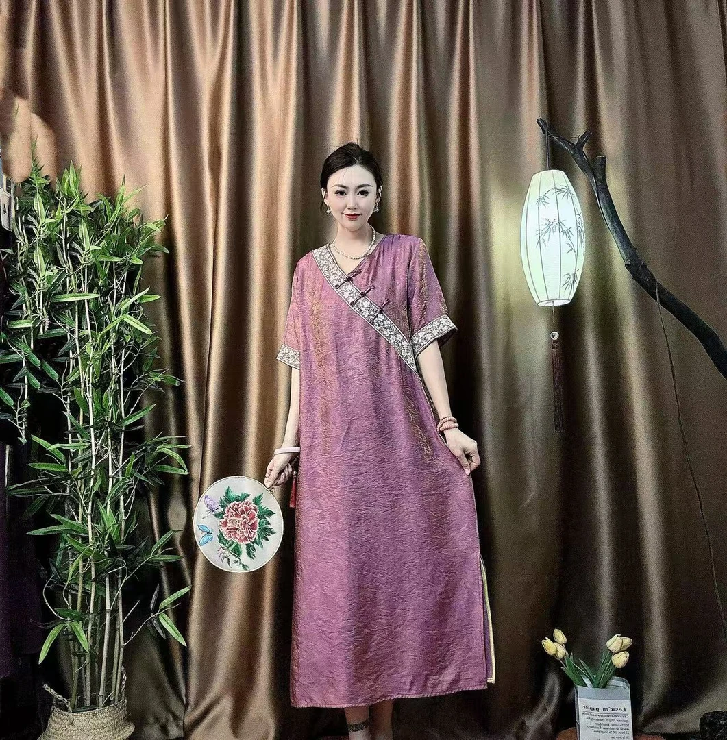 112（两个颜色-裙长123）F小姐轻奢大版国风连衣裙