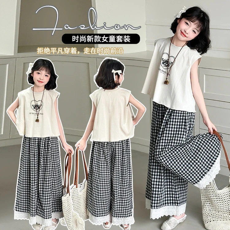 女童夏季短袖套装2025新款时尚洋气穿搭女大童夏装休闲T恤两