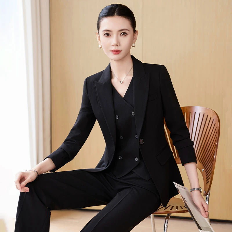 黑色西装套装女2025新款秋冬美容院珠宝店面试通勤职业正装工作服