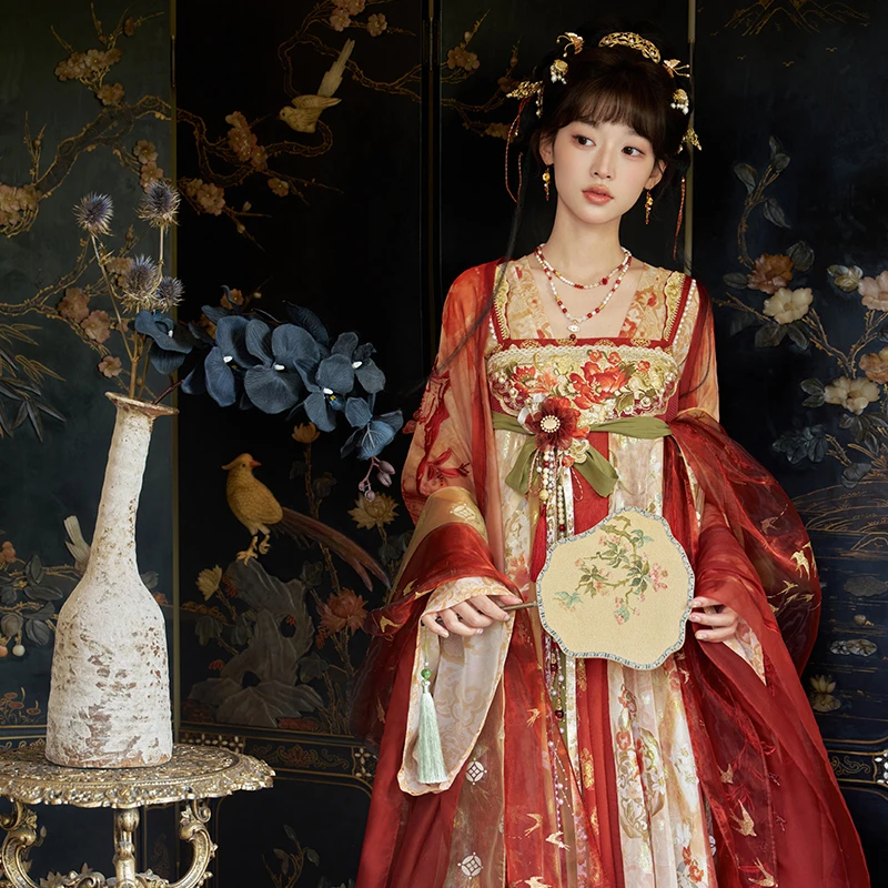 十三余小豆蔻儿[火树银花]对襟衫剪花刺绣吊带齐胸裙唐制汉服女装