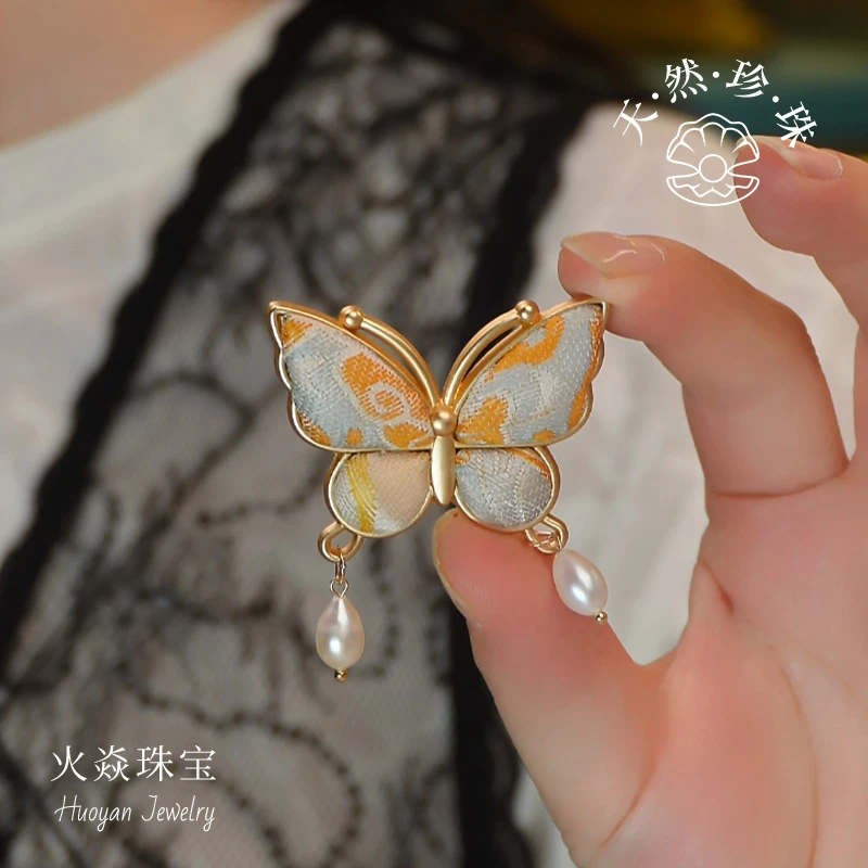6005胸针手工宋锦复古少女成品蝴蝶古风新中式珍珠