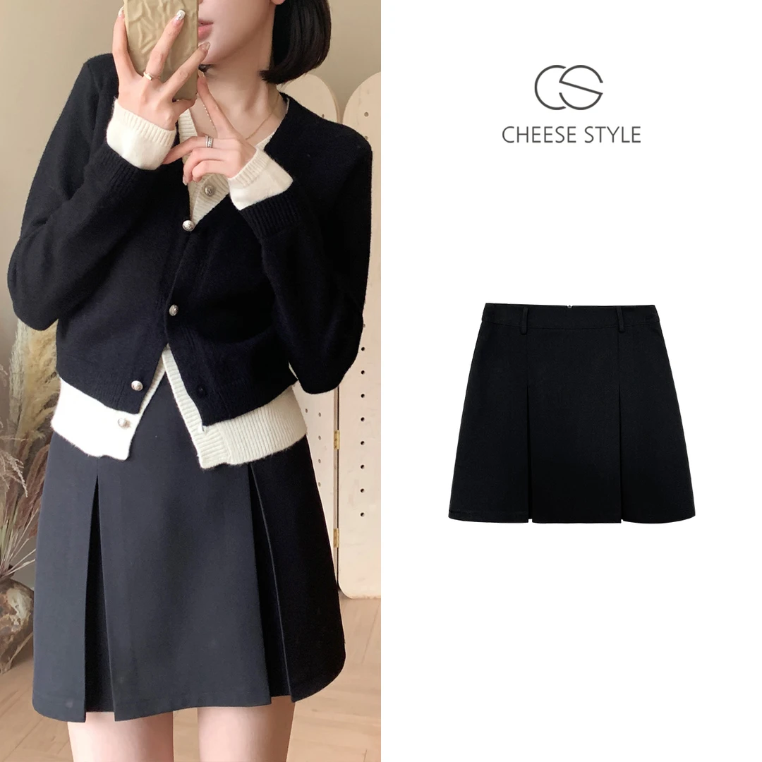 【芝士Cheese】杜美拉压褶a字半裙气质小个子设计感法式时尚秋上新