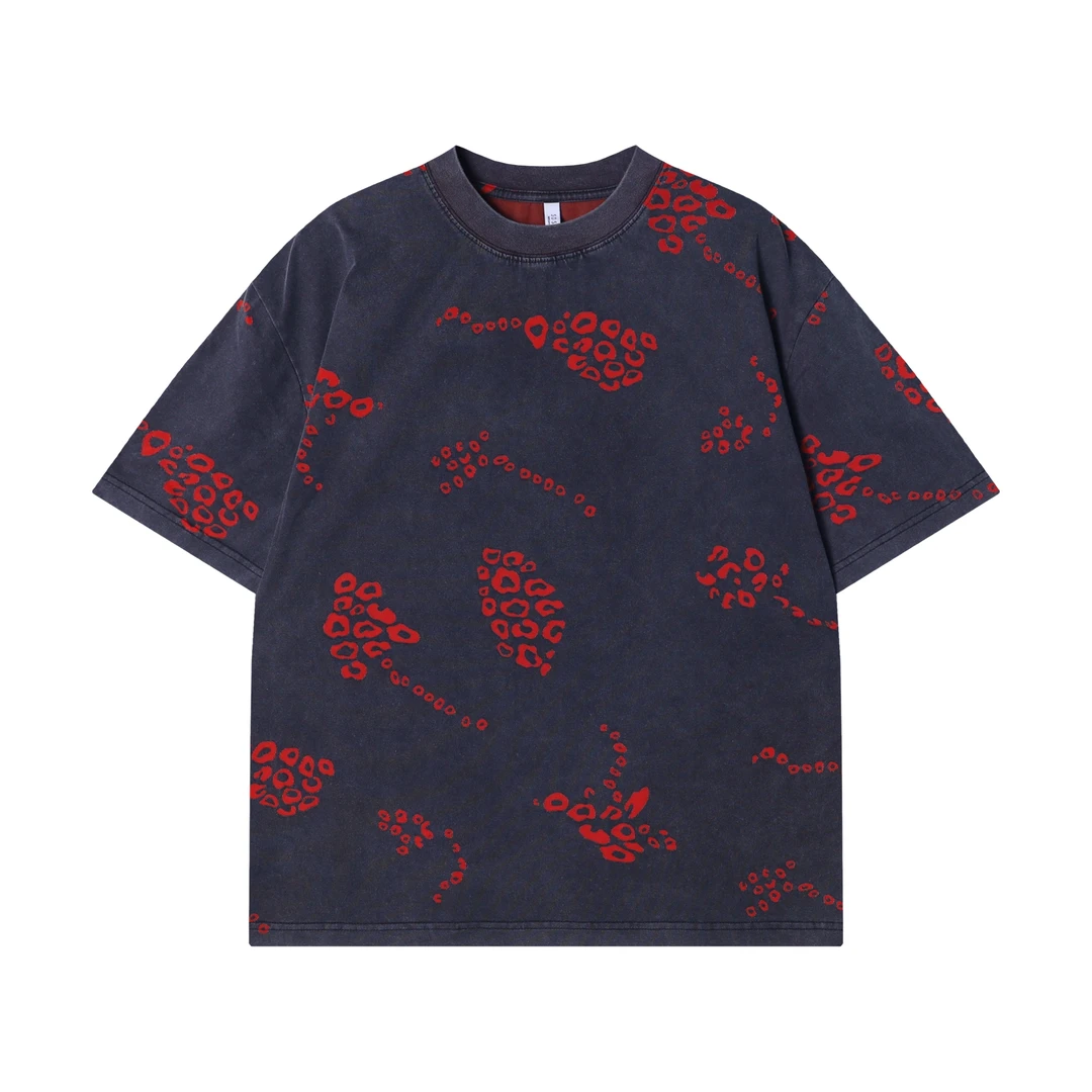 夏季高级感新款美式撞色鱼泡泡圆领短袖T恤小众设计百搭套头上衣