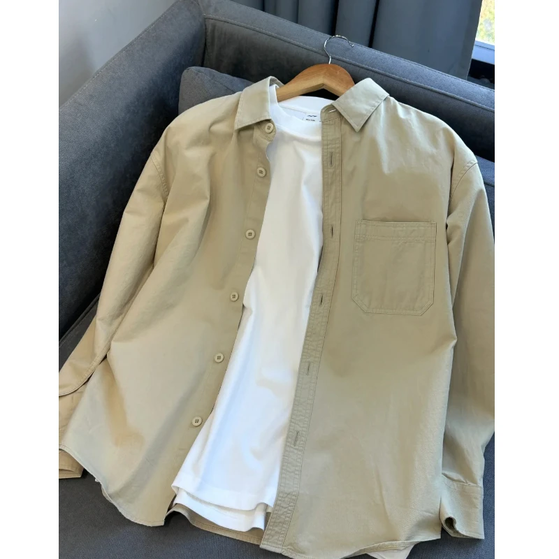卡其色工装衬衫男款春夏季复古纯棉cityboy长袖衬衣cleanfit外套