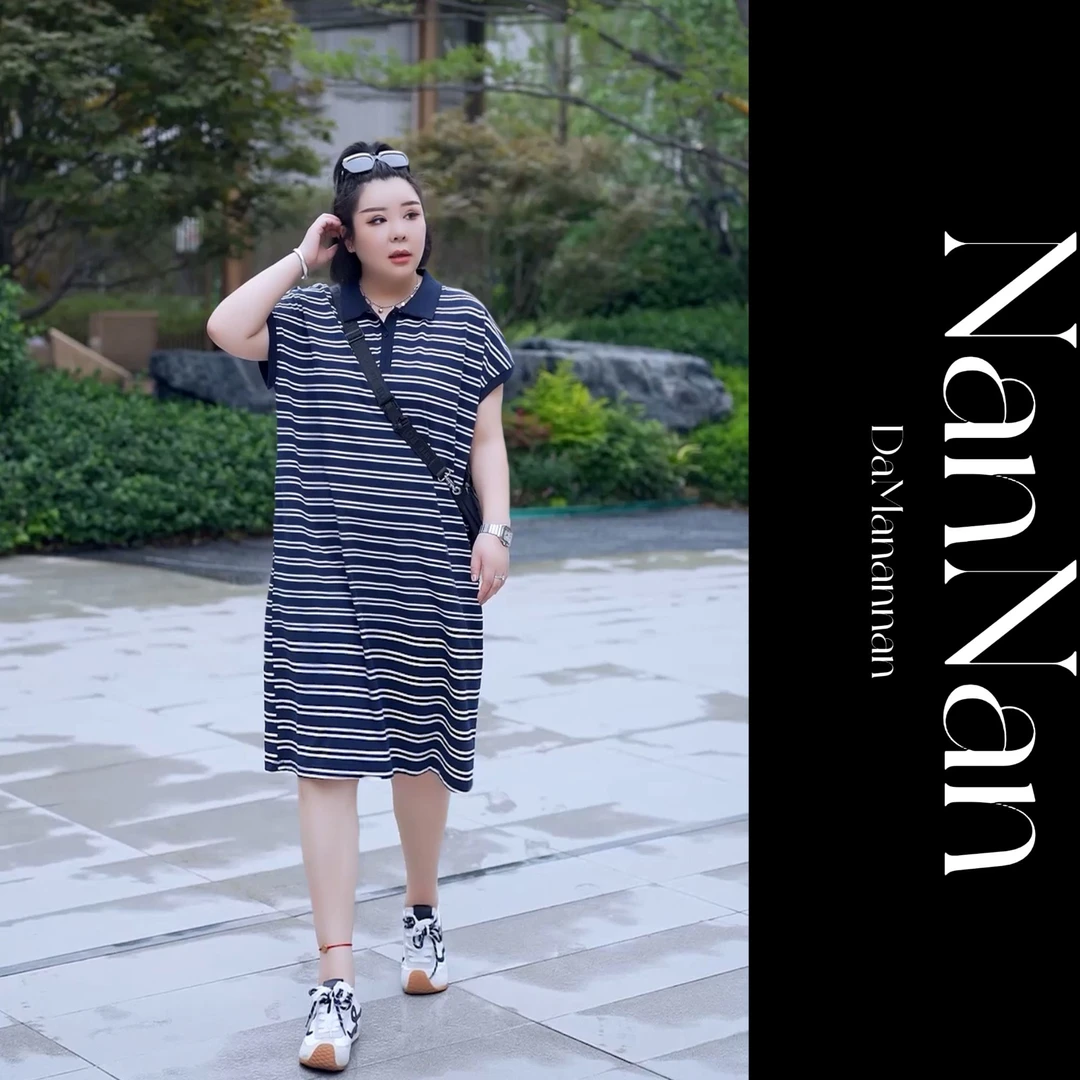 【楠楠推荐】夏季新款翻领条纹连衣裙C1106