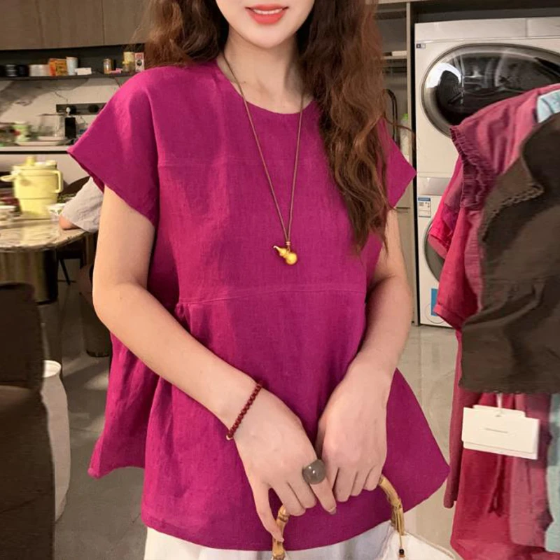 韩版休闲荷叶边短袖衬衫2025夏季新款小众女装宽松显瘦t恤上衣潮