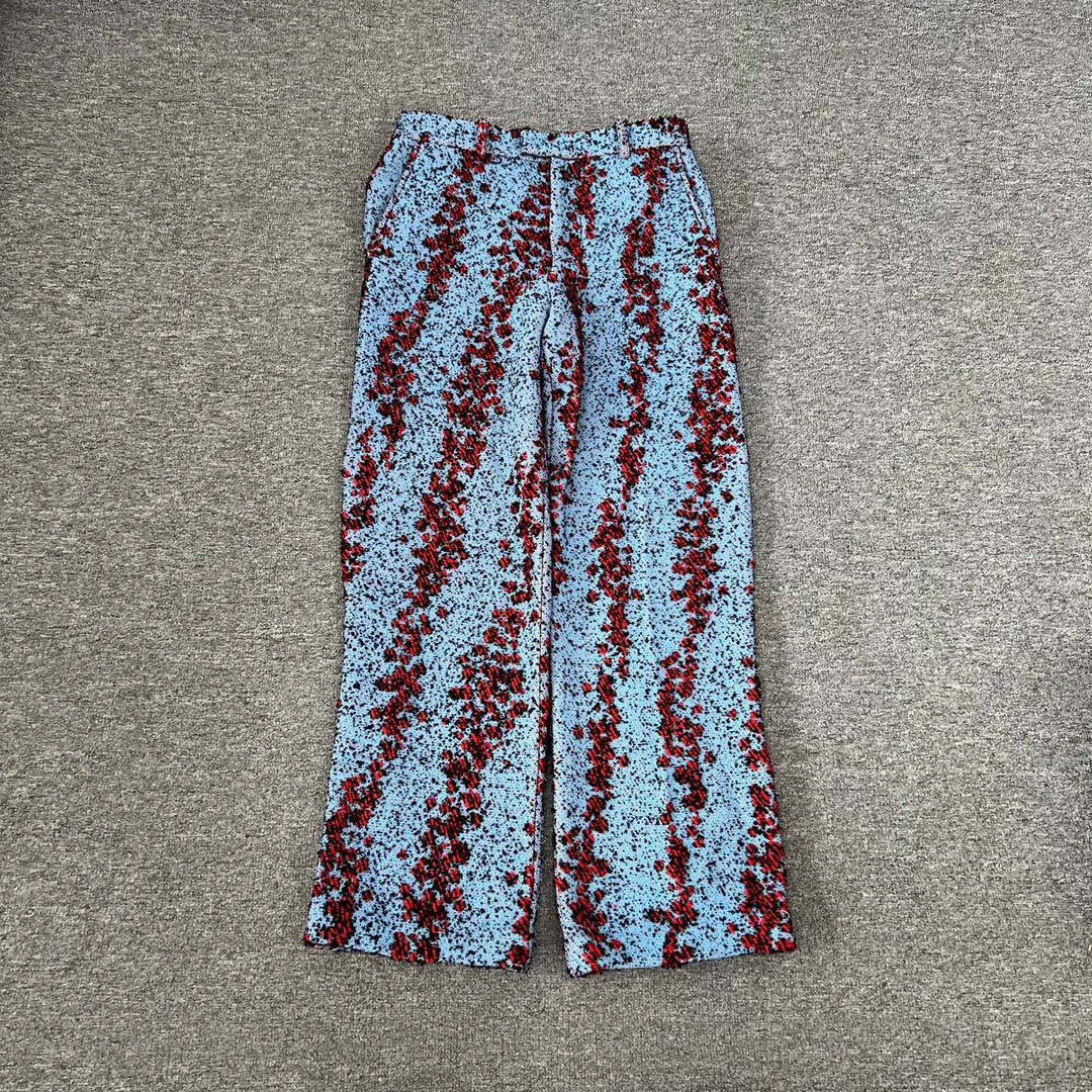 99新 BOTTEGA VENETA/葆蝶家 蓝色 拼接 红色 Bv 秀款 长裤 38码