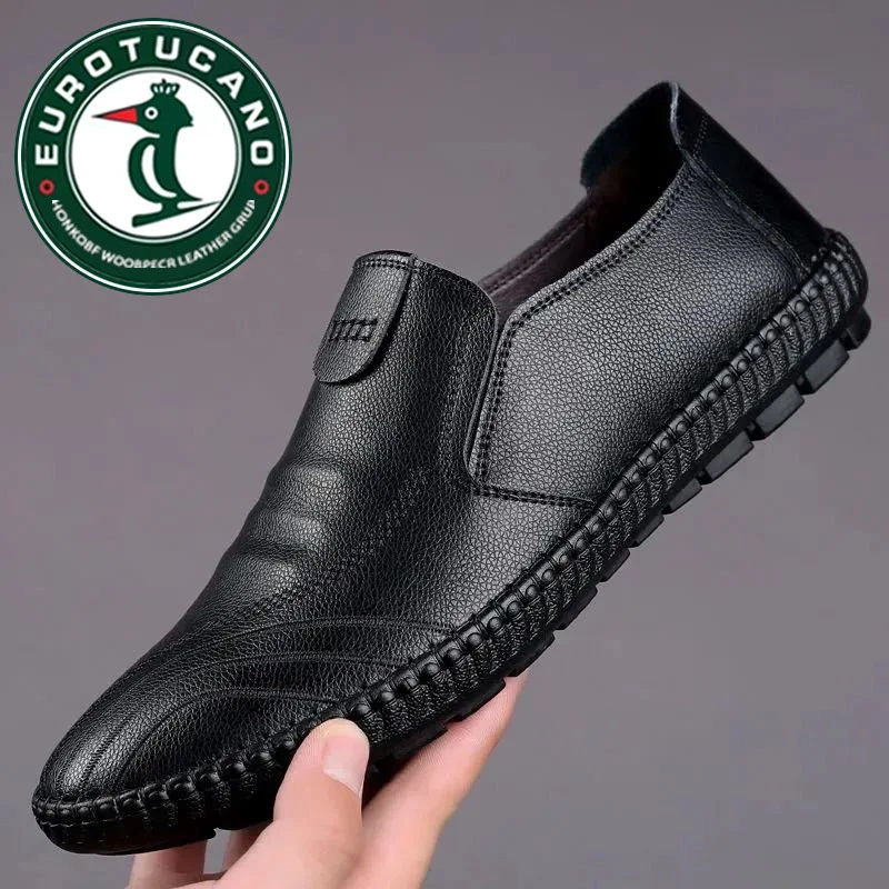 官方正品2024年春季新款皮鞋男士商务休闲皮鞋软底一脚蹬爸爸鞋