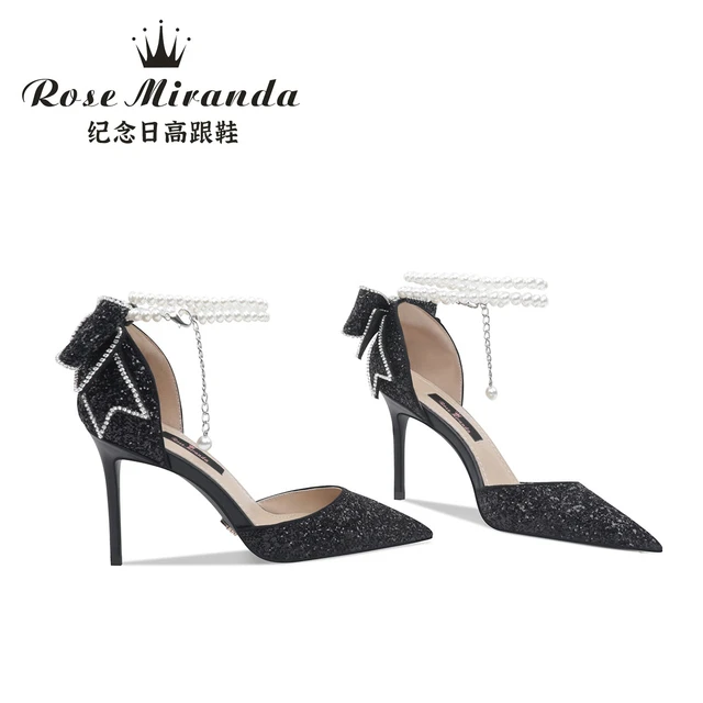 【rose miranda】纪念日高跟鞋意式重手工黑色凉鞋一字带包头鞋女
