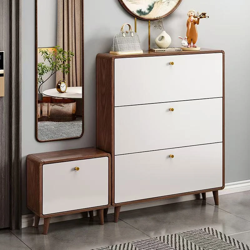 实木超薄鞋柜家用门口简约现代入户门翻斗玄关柜楼道简易鞋凳一体